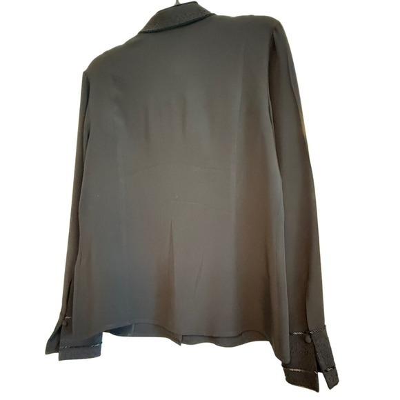 Casual Corner Silk‎ Shirt Black Size 10 Button Down Long Sleeve - Picture 13 of 14